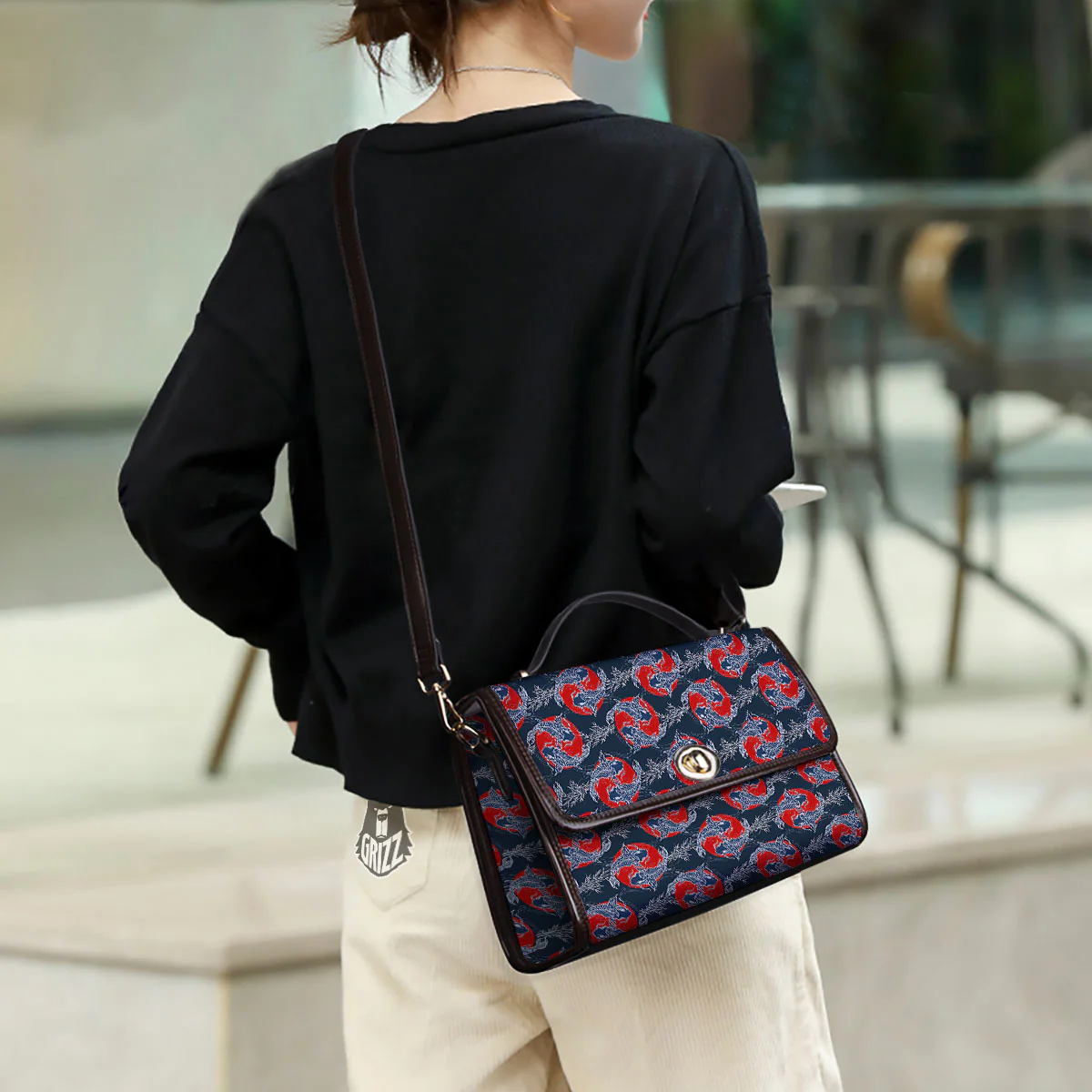 Tattoo Koi Fish Japanese Print Pattern Women's Satchel Bag - Image 3