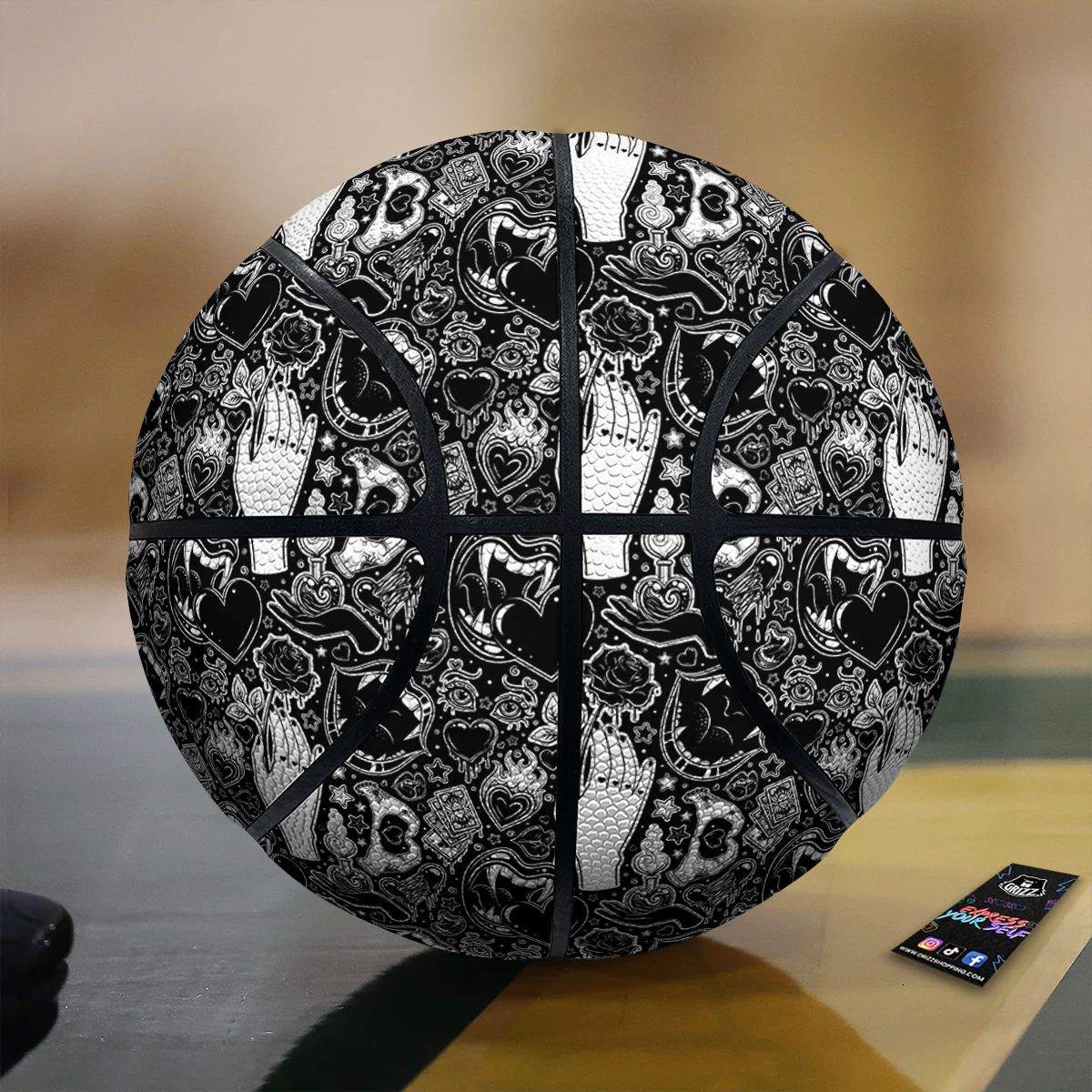 Tattoo Vampire Black and White Print Pattern Basketball