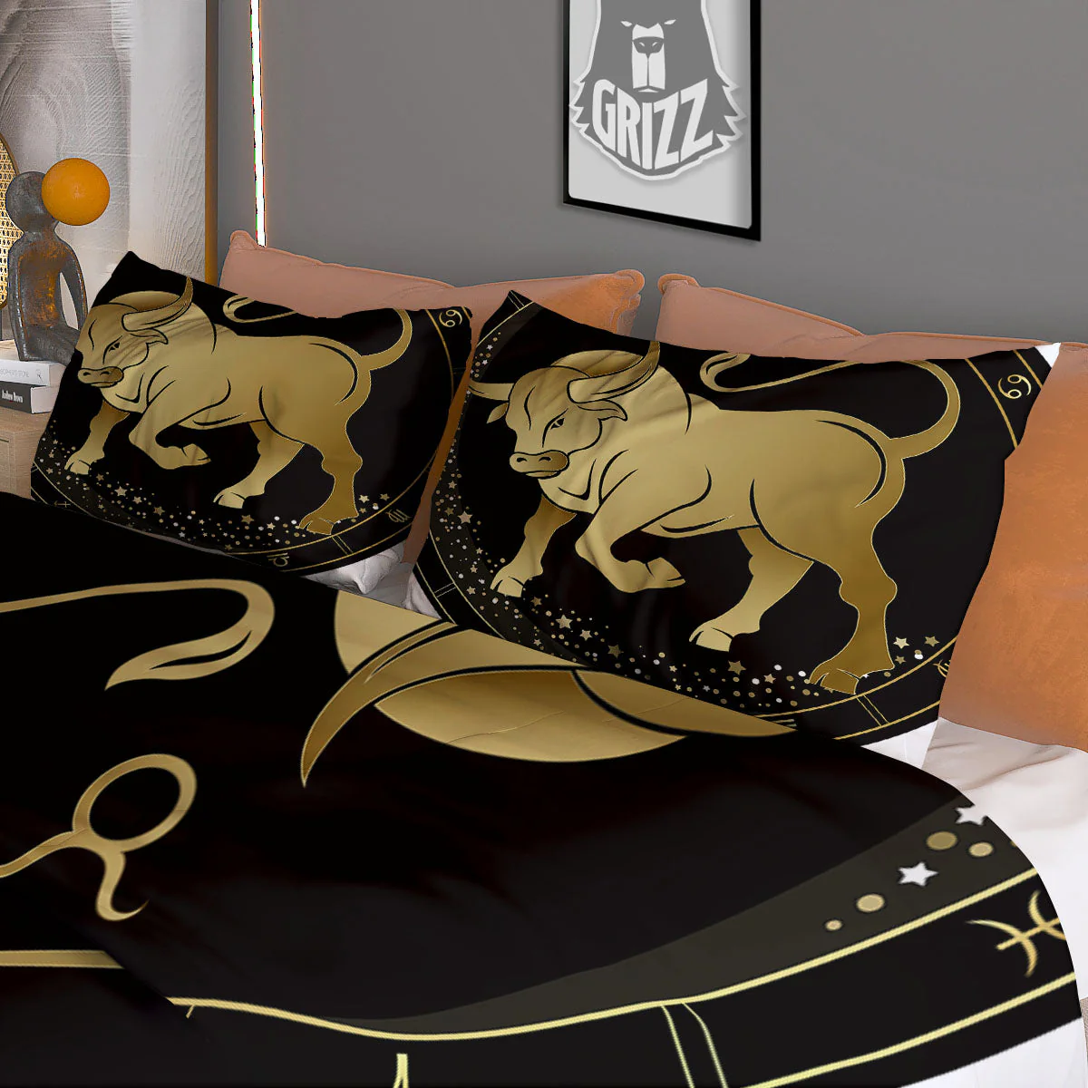 Taurus Sign Black And Gold Print Duvet Cover Bedding Set - Image 3