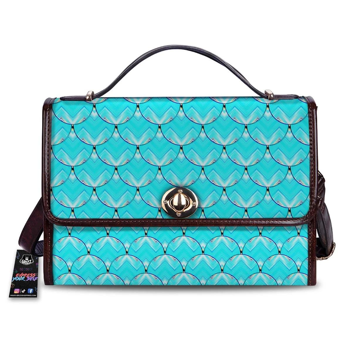 Teal Marble Print Pattern Women's Satchel Bag