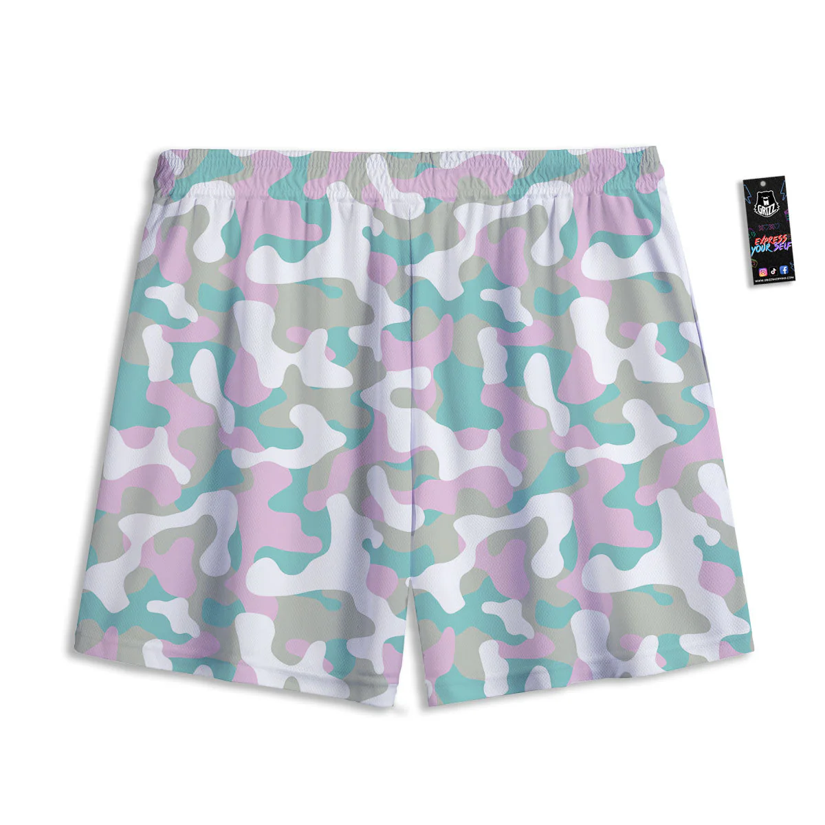Teal Pastel And Purple Camouflage Print Mesh Shorts - Image 2