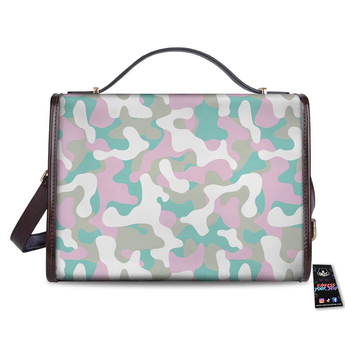 Teal Pastel And Purple Camouflage Print Women's Satchel Bag - Image 2