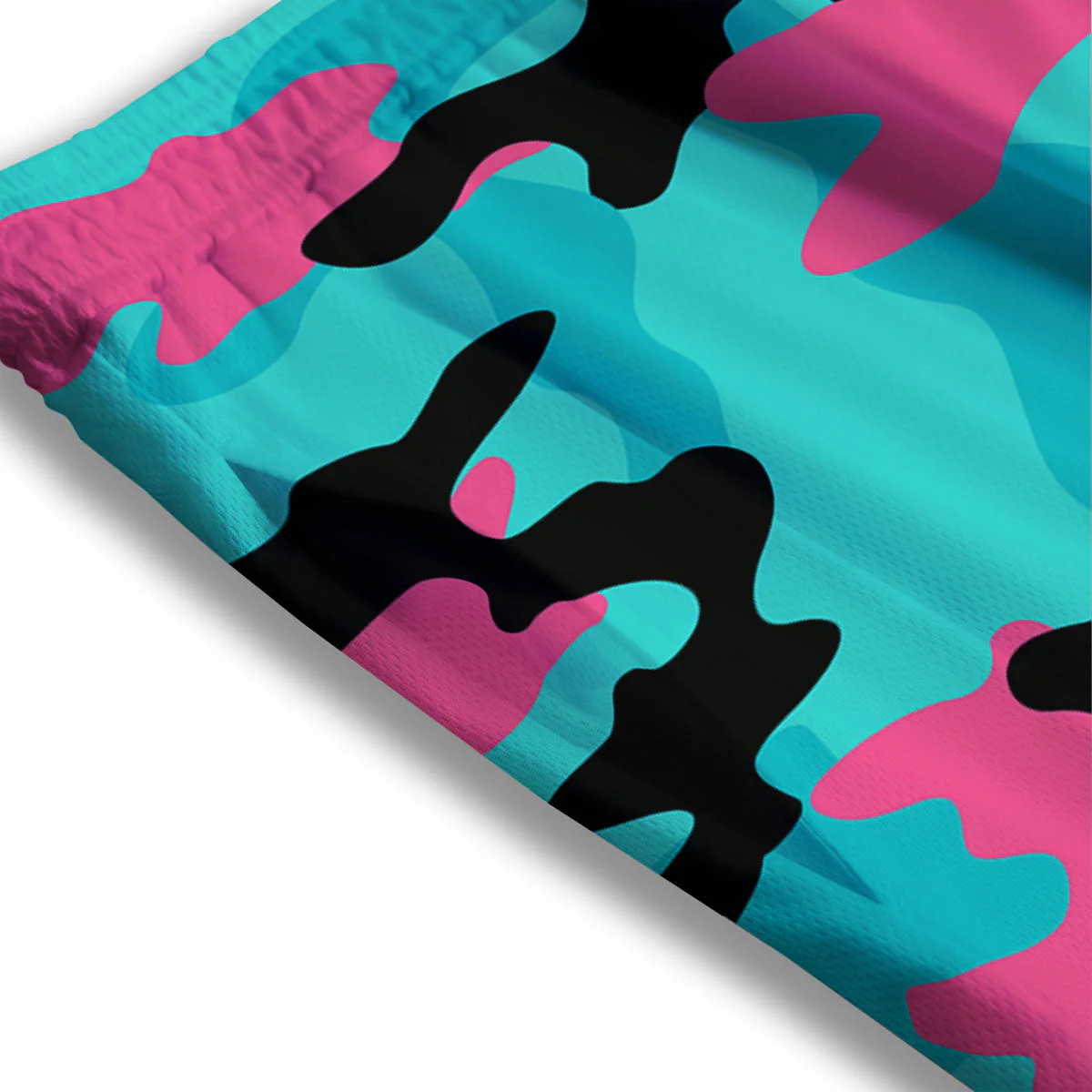 Teal Pink And Black Camouflage Print Mesh Shorts - Image 3