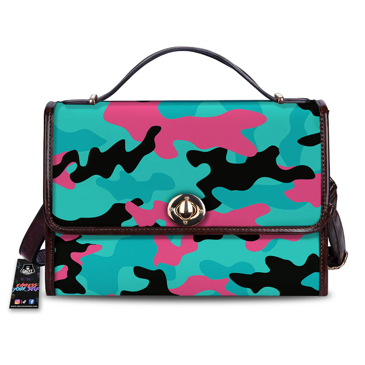 Teal Pink And Black Camouflage Print Women's Satchel Bag