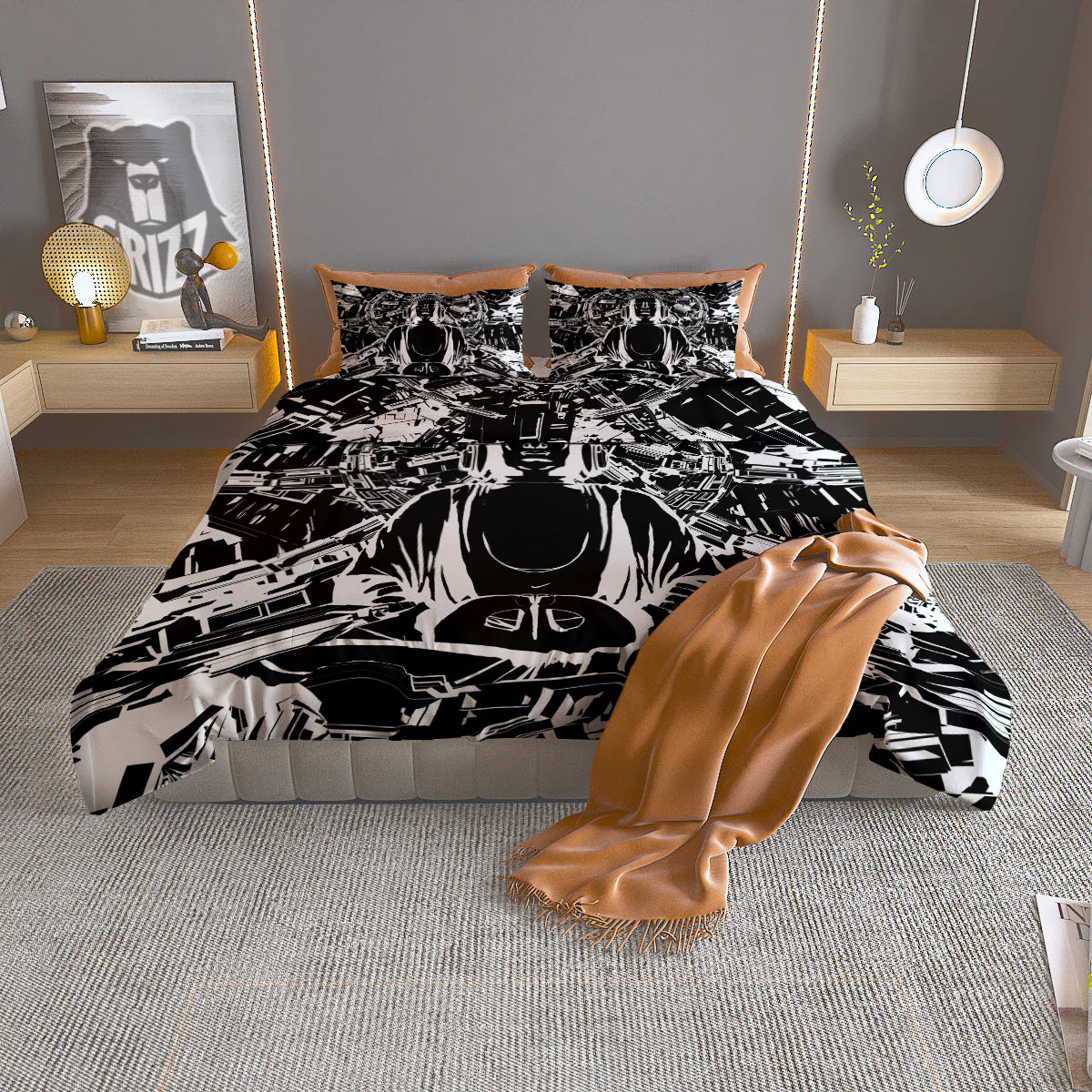 Technical Buddha Black And White Print Duvet Cover Bedding Set