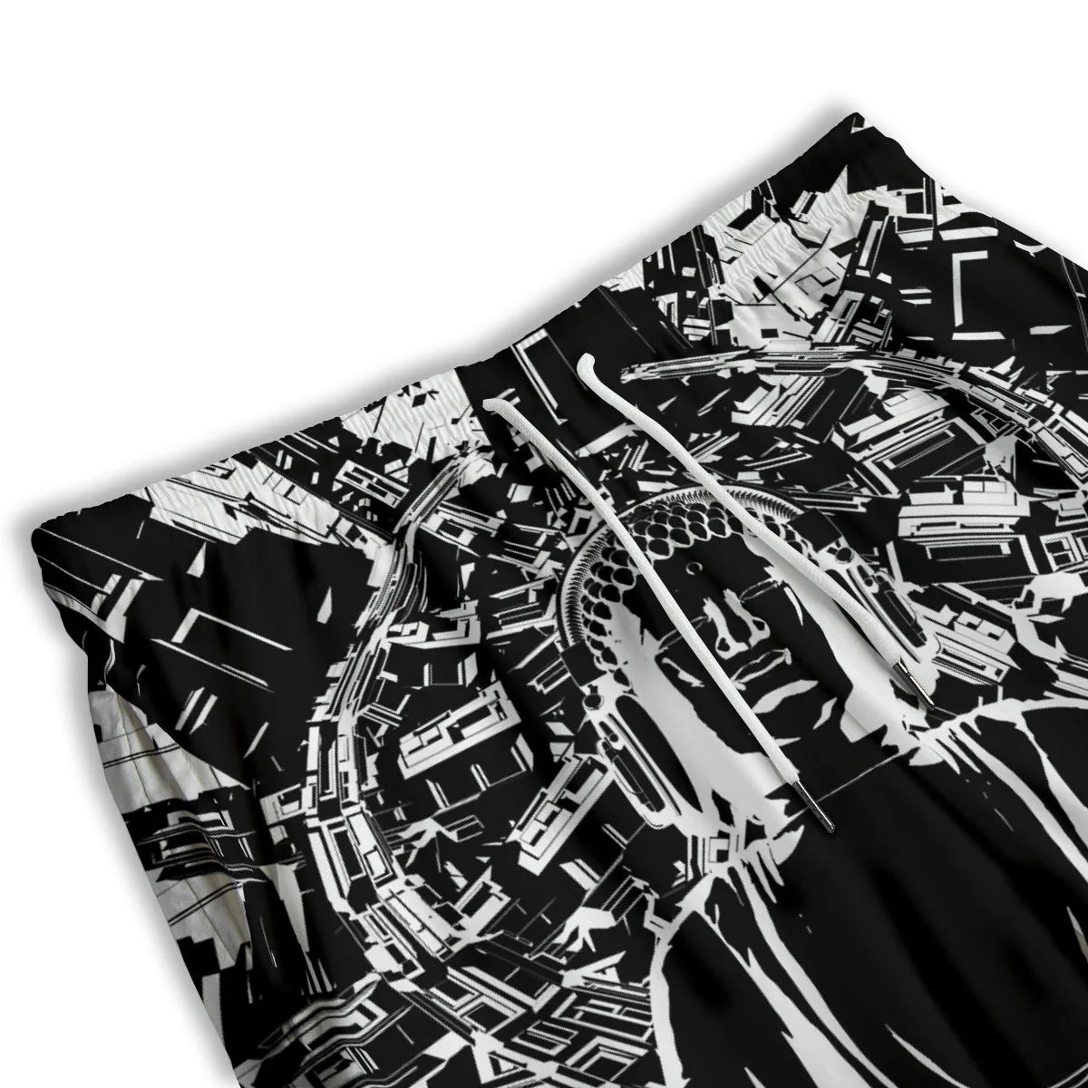 Technical Buddha Black And White Print Men's Athletic Shorts - Image 3