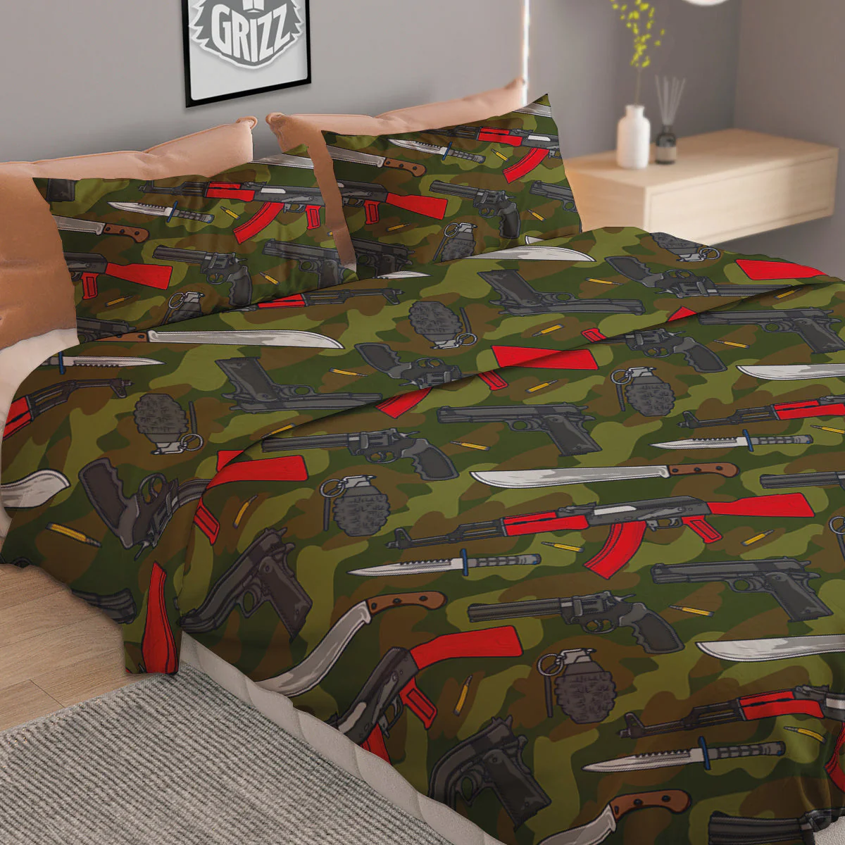 Terrorist Weapon Green Camo Print Pattern Duvet Cover Bedding Set - Image 2