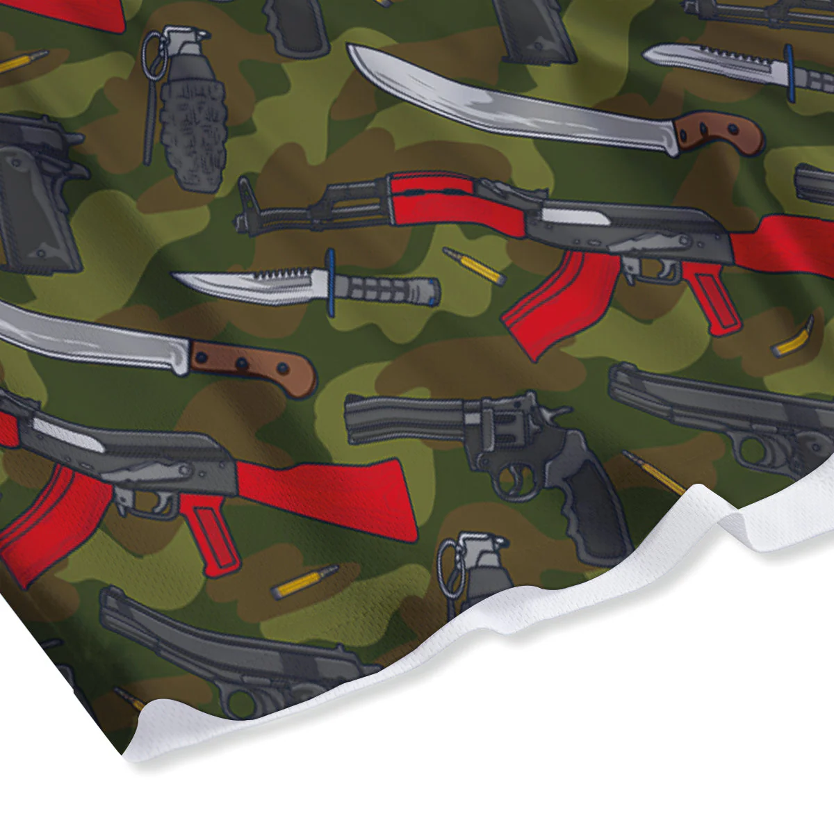 Terrorist Weapon Green Camo Print Pattern Mesh Shorts - Image 4