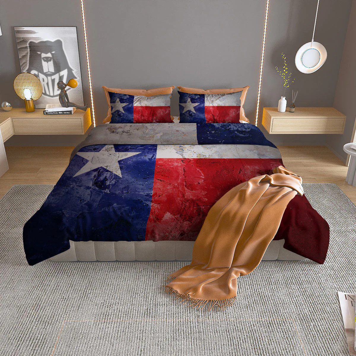 Texas Flag Grunge Print Duvet Cover Bedding Set