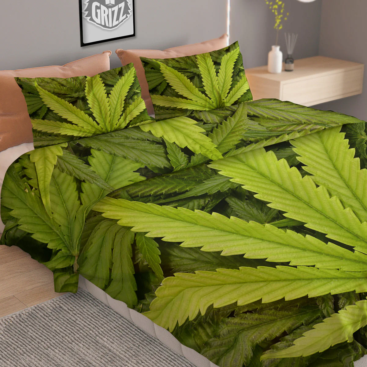Texture Cannabis Print Duvet Cover Bedding Set - Image 2