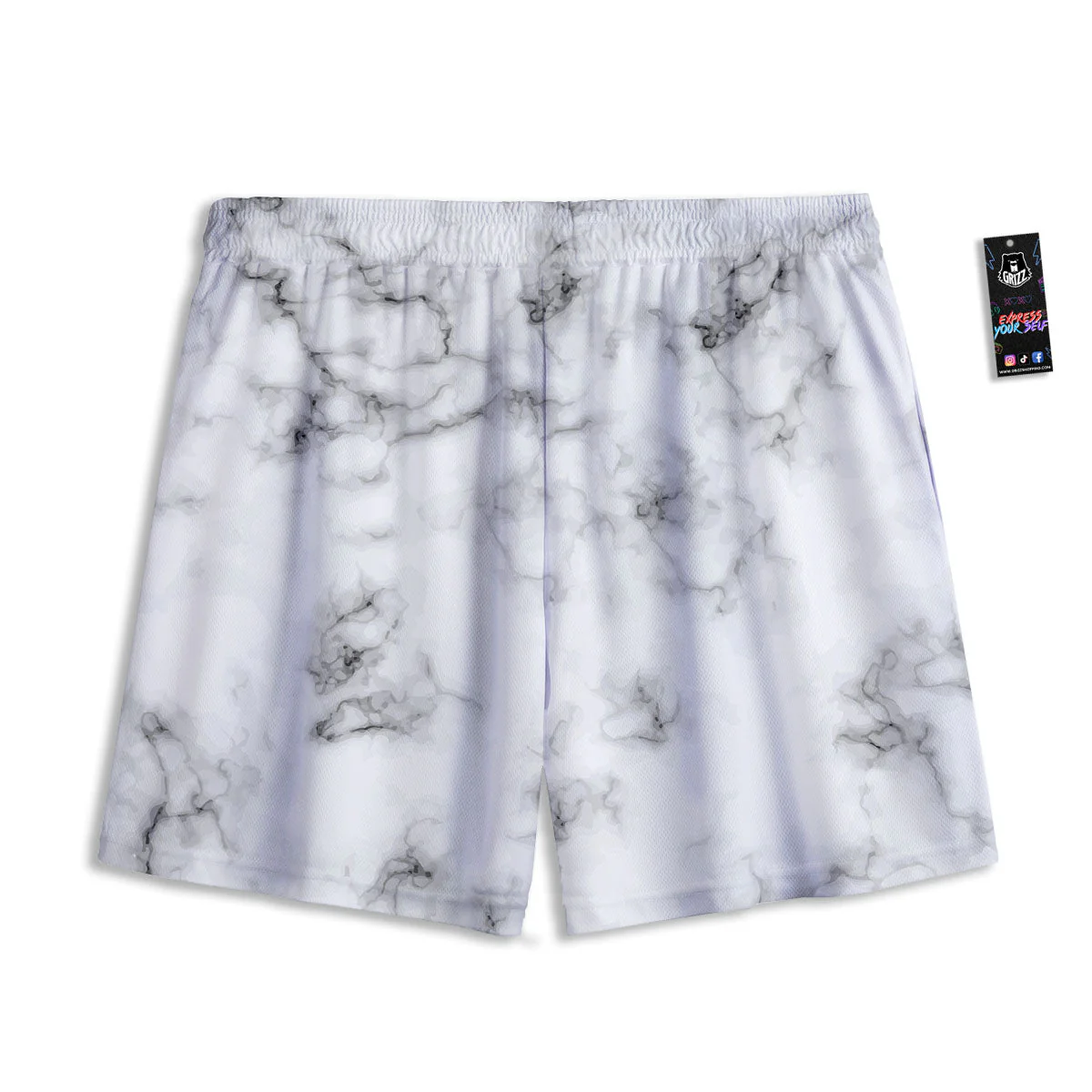 Texture Grey Marble Print Mesh Shorts - Image 2