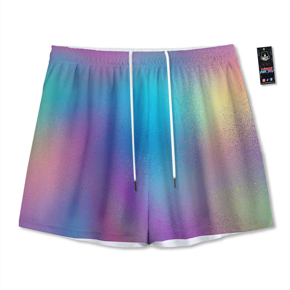 Texture Holographic Print Mesh Shorts