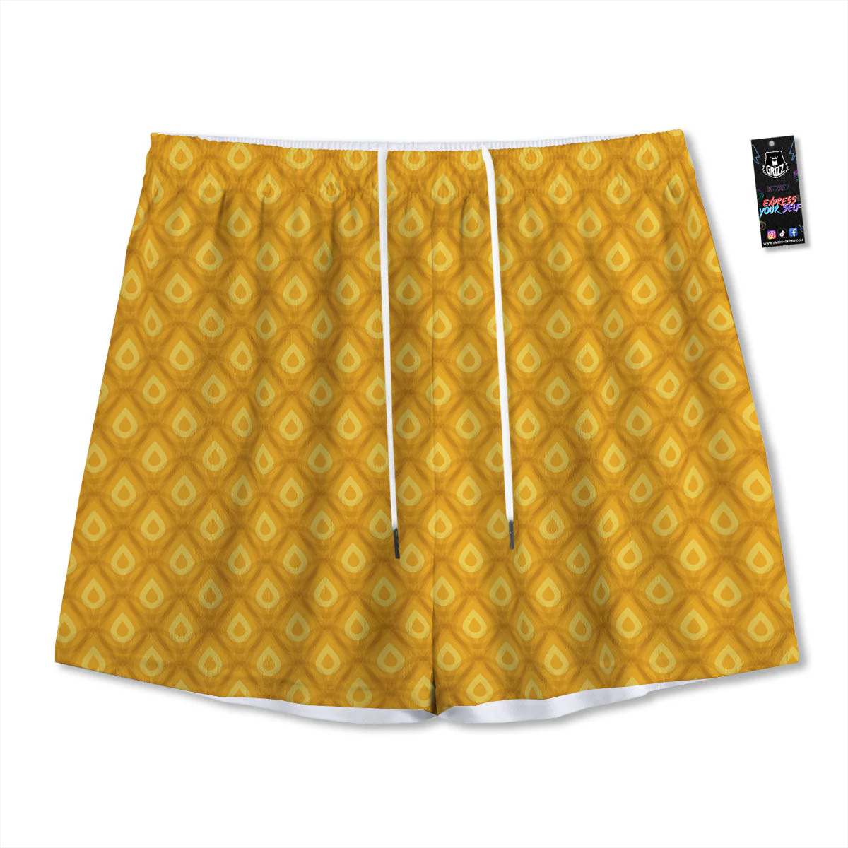 Texture Pineapple Print Pattern Mesh Shorts