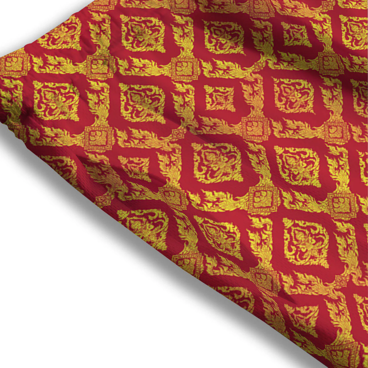 Thai Art Red And Gold Print Pattern Mesh Shorts - Image 3