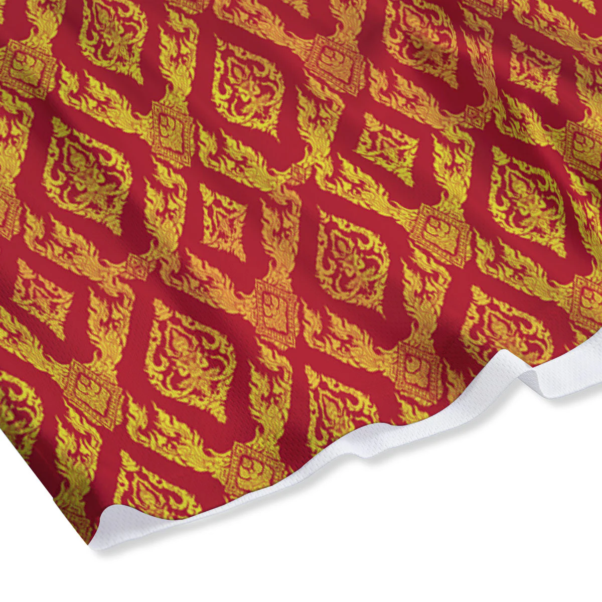 Thai Art Red And Gold Print Pattern Mesh Shorts - Image 4