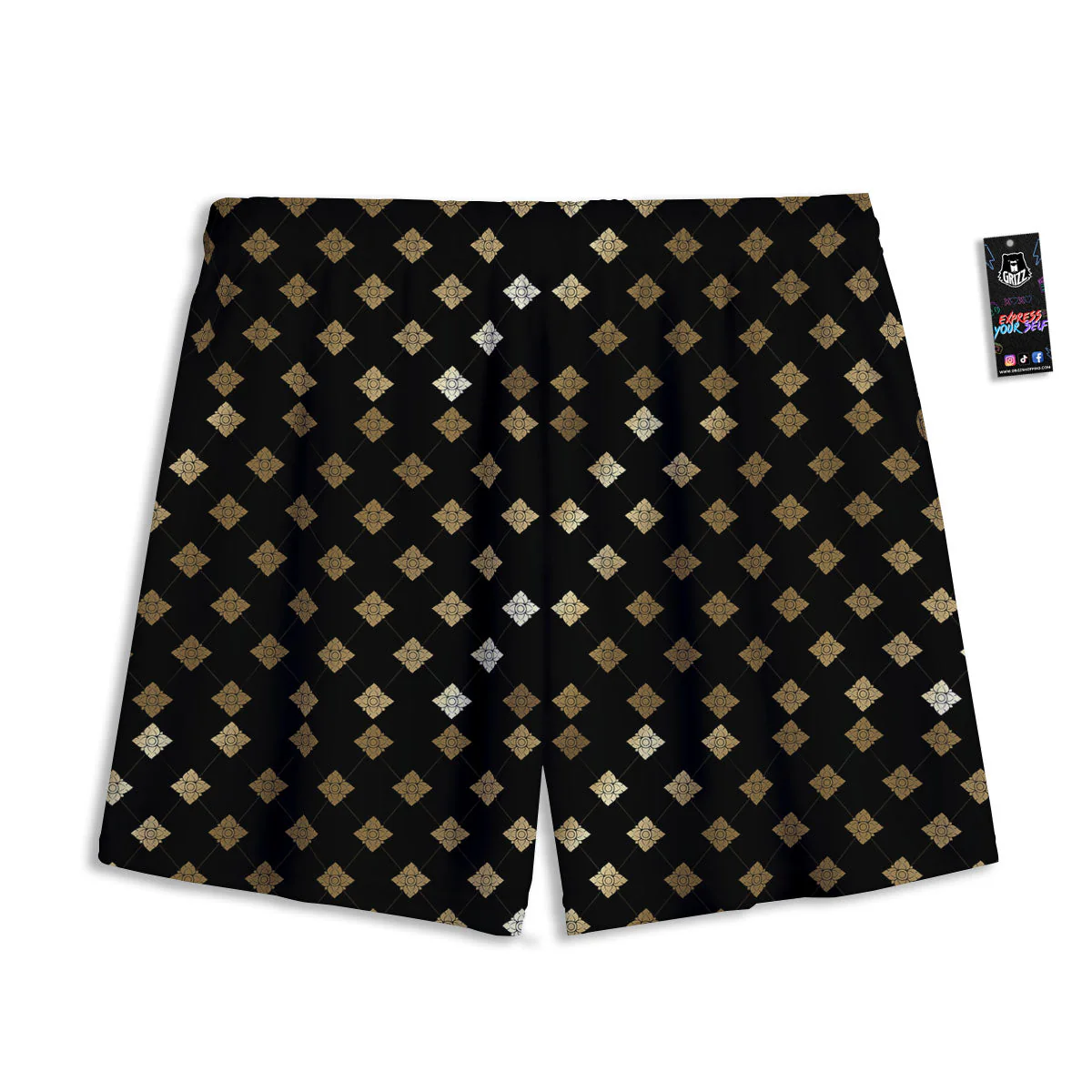 Thai Black And Gold Print Pattern Mesh Shorts - Image 2