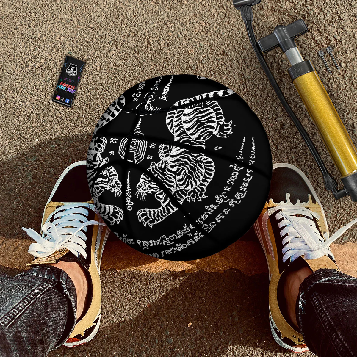 Thai Tattoo White And Black Print Basketball - Image 2