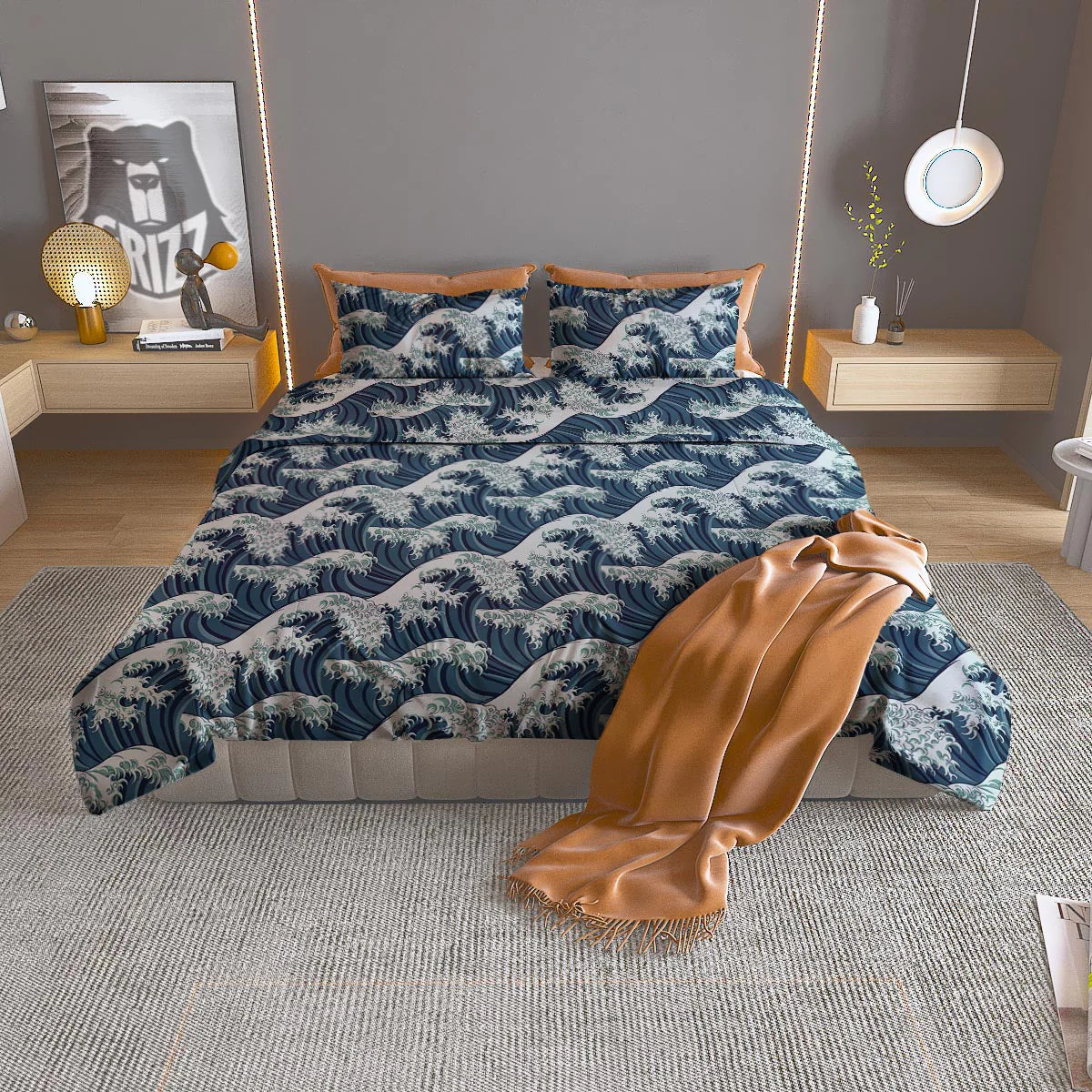 The Great Kanagawa Wave Print Pattern Duvet Cover Bedding Set