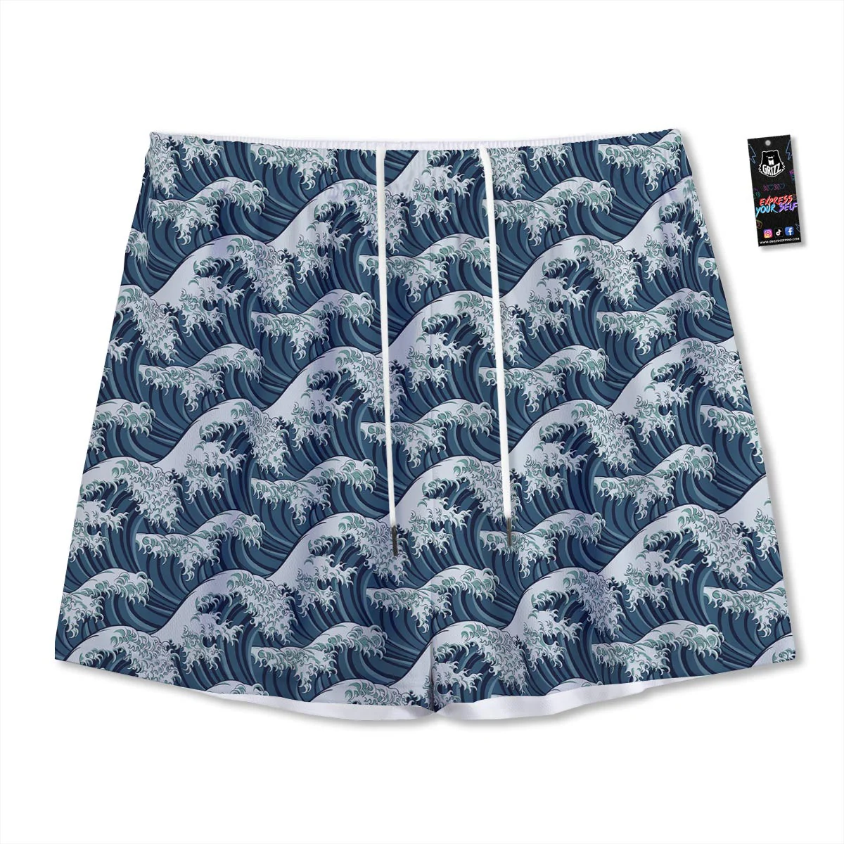 The Great Kanagawa Wave Print Pattern Mesh Shorts