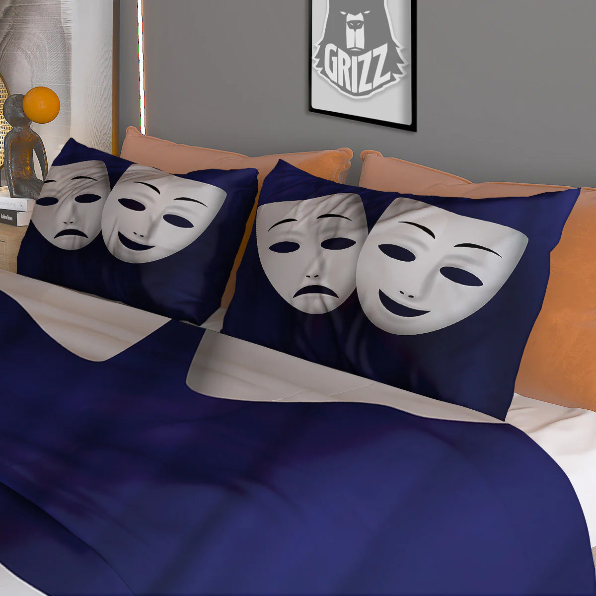 Theater Masks Tragedy And Comedy Print Duvet Cover Bedding Set - Image 3