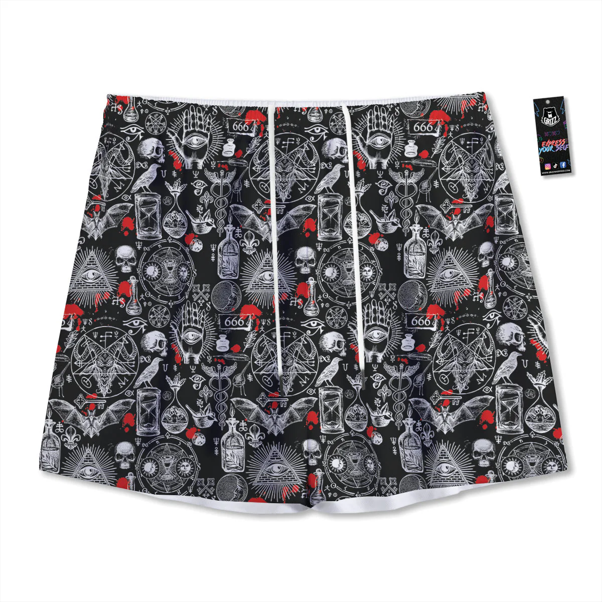 Theme Of Satanism Print Pattern Mesh Shorts