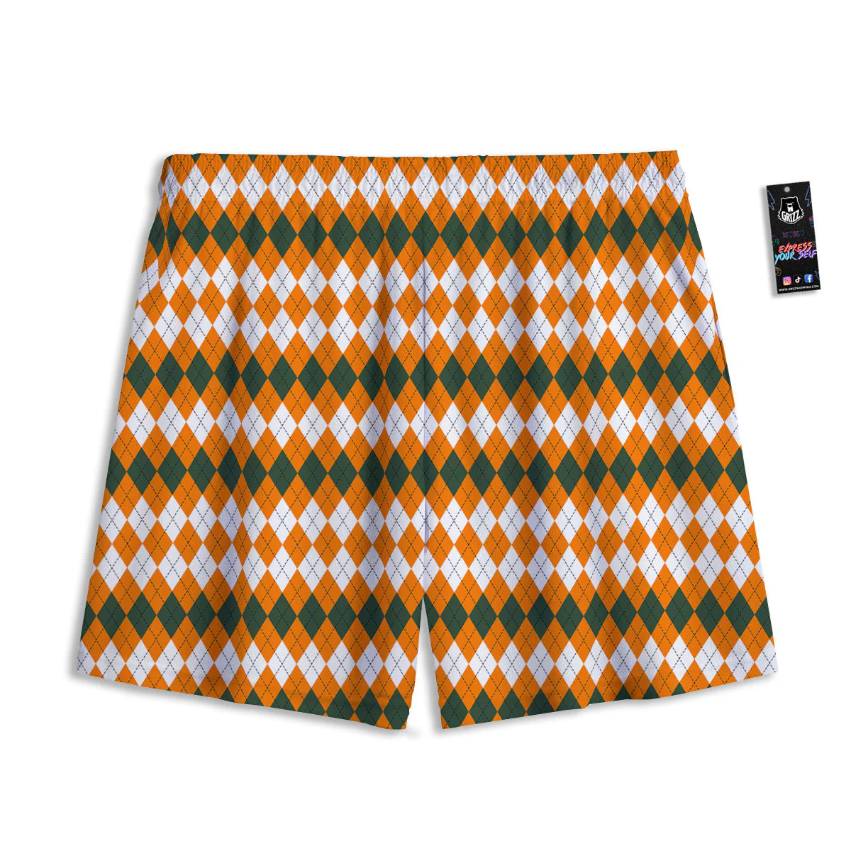 Themed Argyle Halloween Print Pattern Mesh Shorts - Image 2