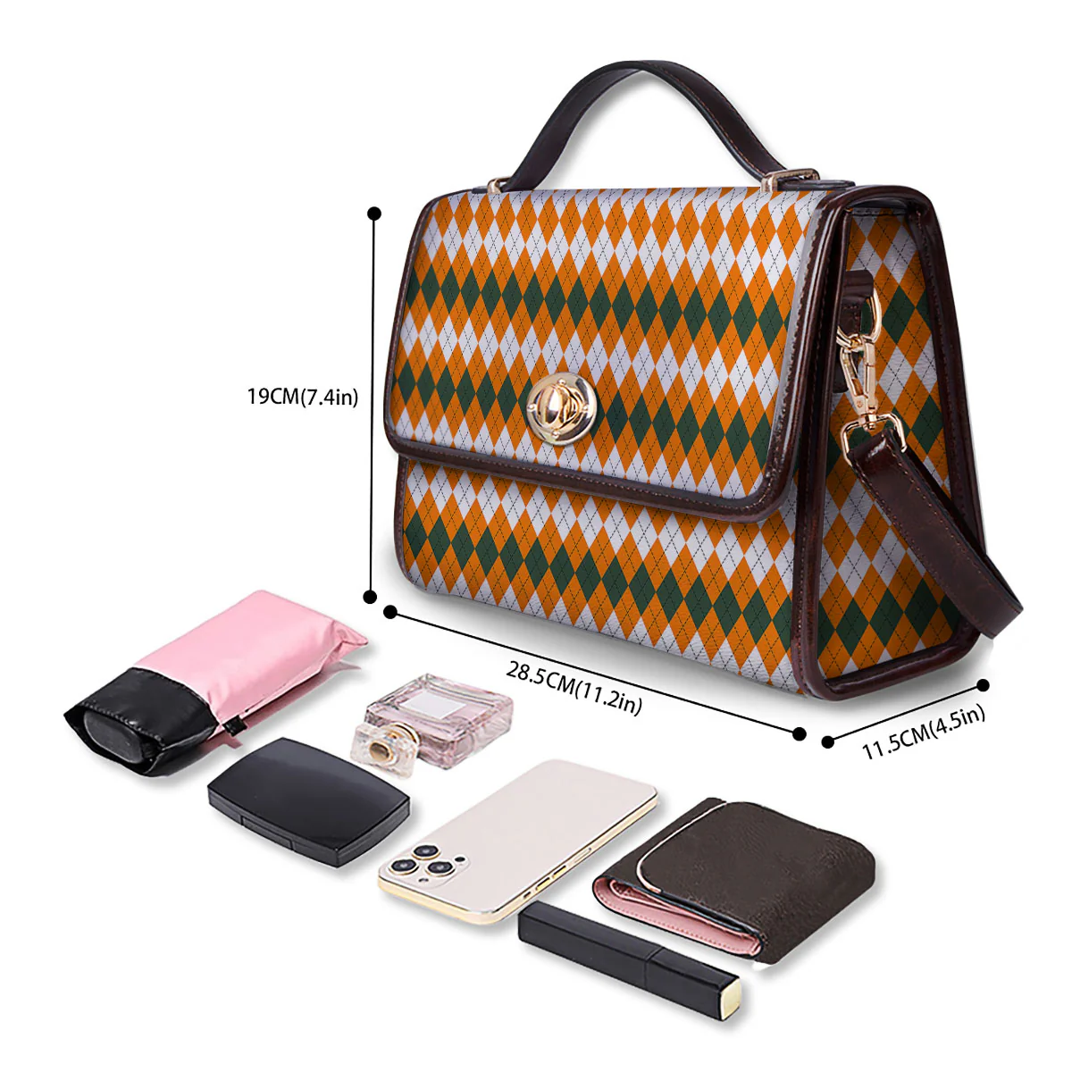 Themed Argyle Halloween Print Pattern Women's Satchel Bag - Image 4
