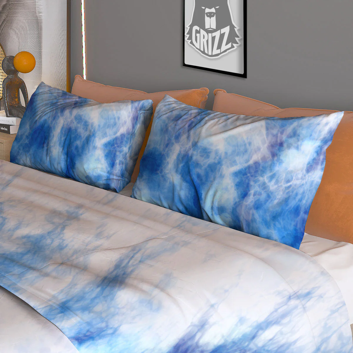 Tie Dye Acid Wash White And Blue Print Duvet Cover Bedding Set - Image 3
