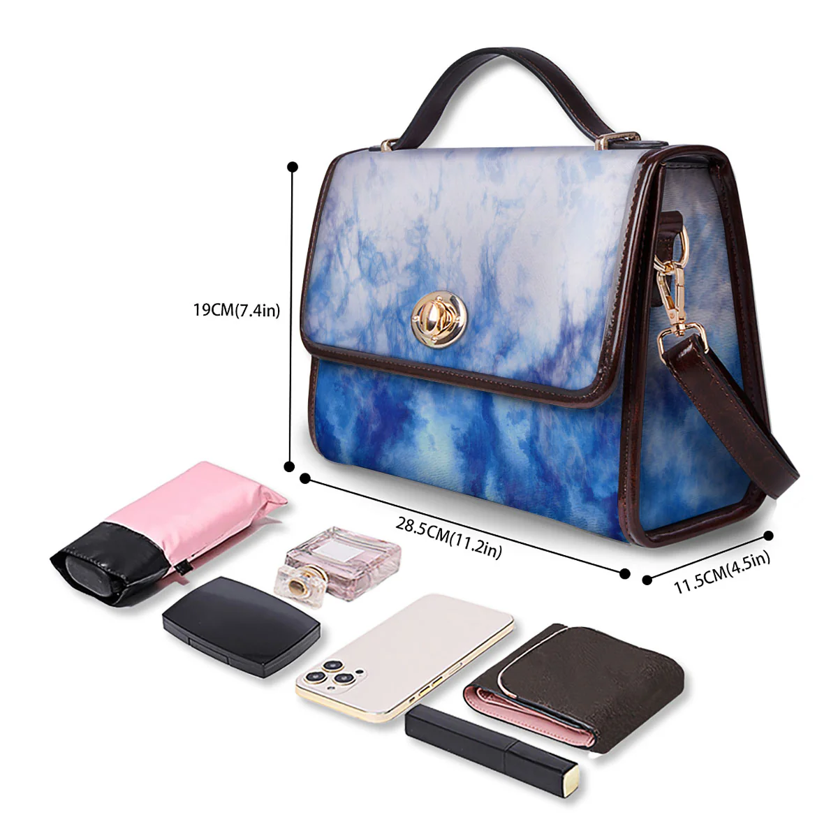 Tie Dye Acid Wash White And Blue Print Women's Satchel Bag - Image 4