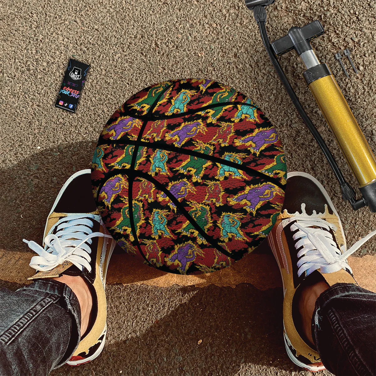 Tie Dye And Godzilla Print Pattern Basketball - Image 2