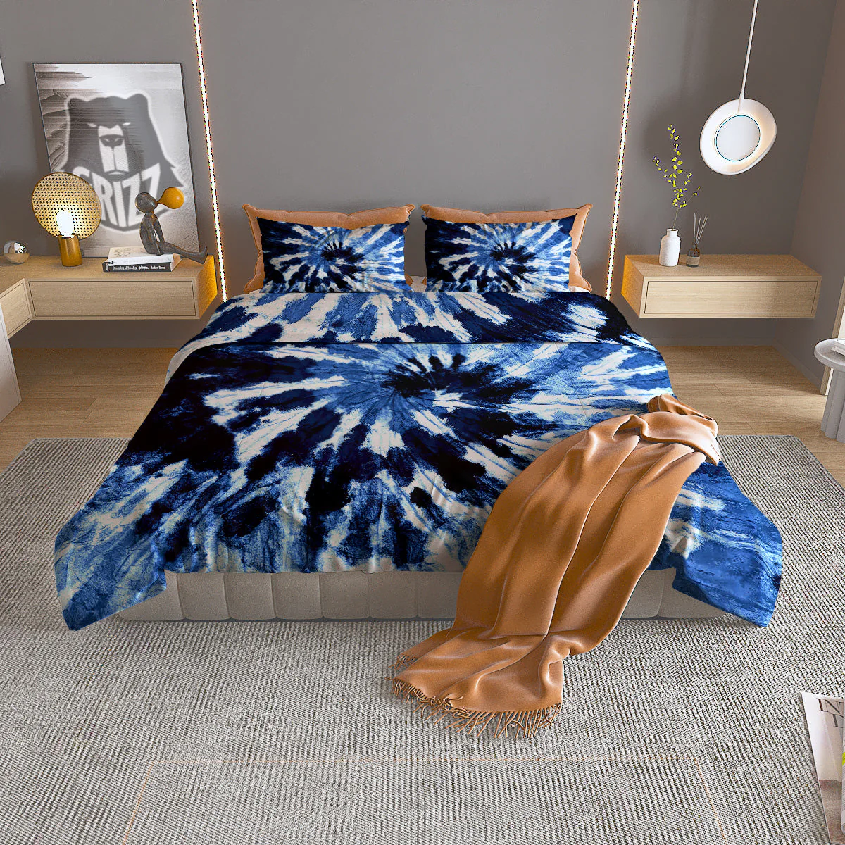Tie Dye Black And Blue Print Duvet Cover Bedding Set