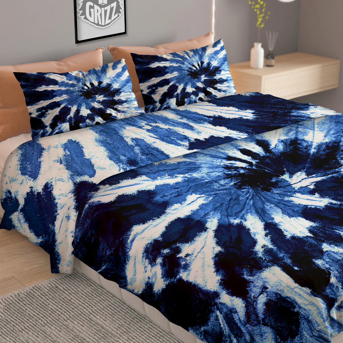 Tie Dye Black And Blue Print Duvet Cover Bedding Set - Image 2