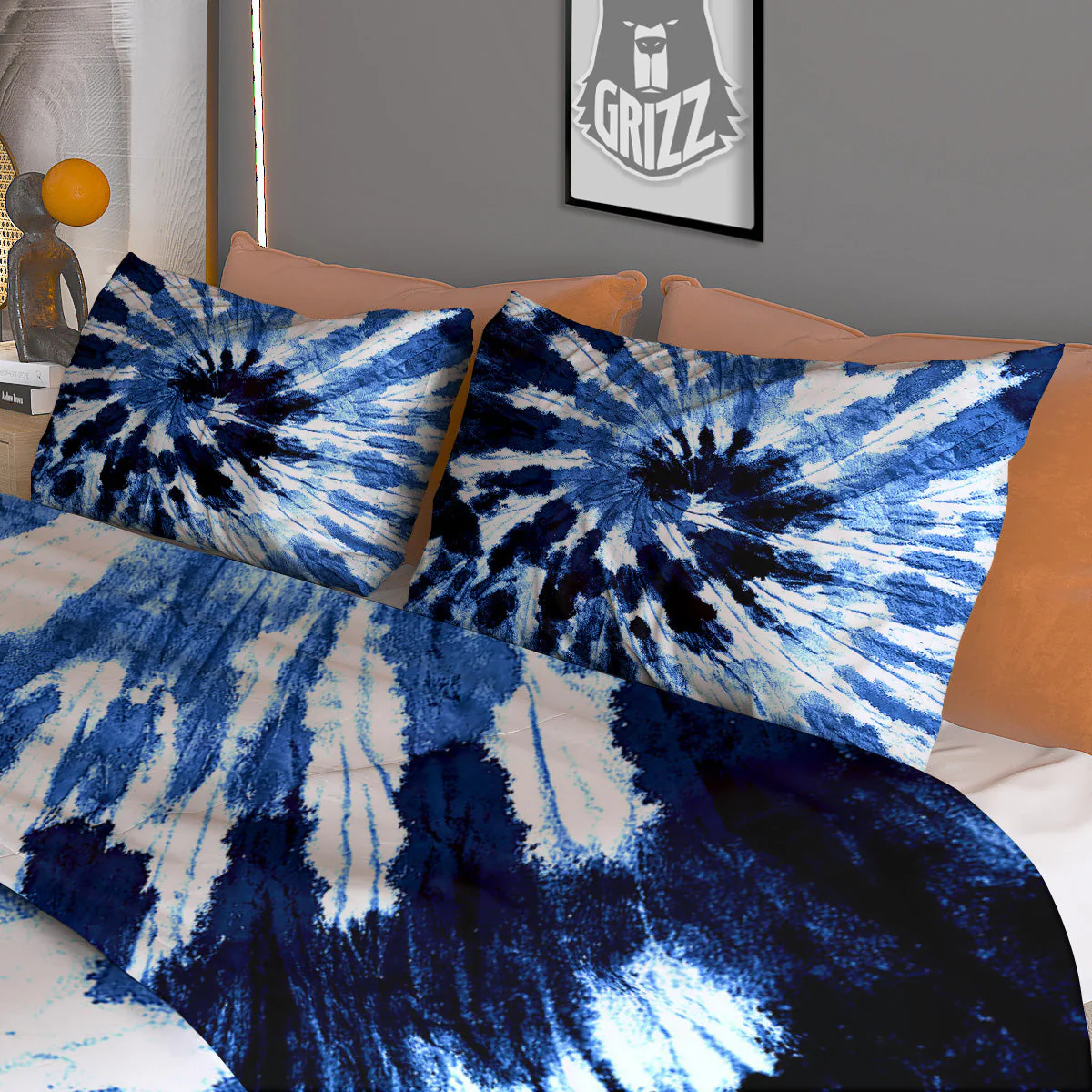 Tie Dye Black And Blue Print Duvet Cover Bedding Set - Image 3