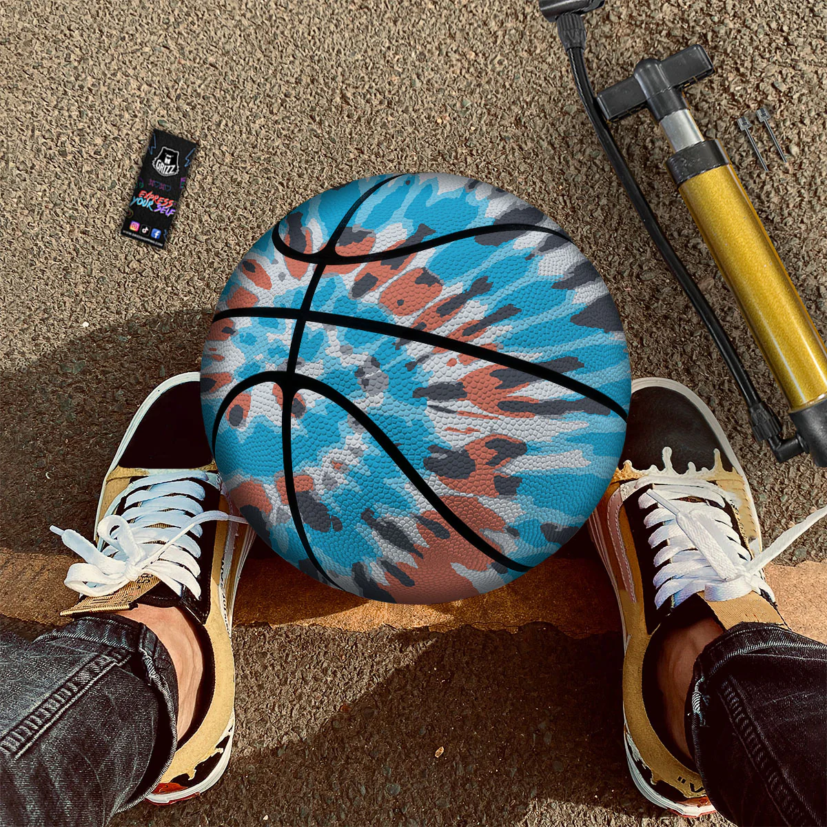 Tie Dye Blue And Orange Print Basketball - Image 2