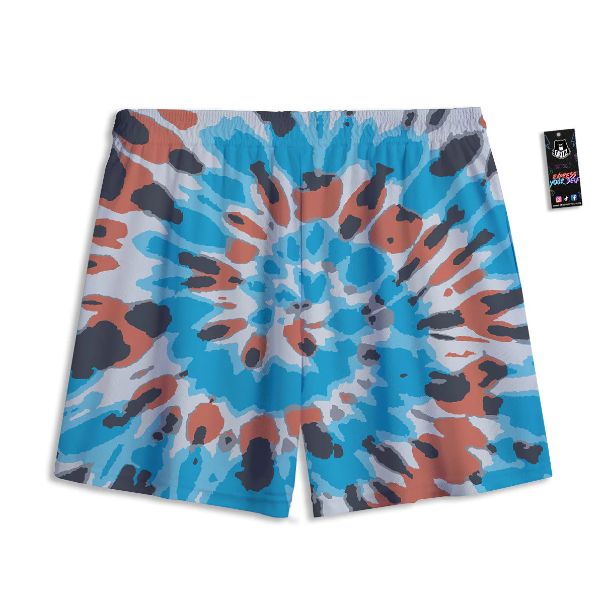 Tie Dye Blue And Orange Print Mesh Shorts - Image 2