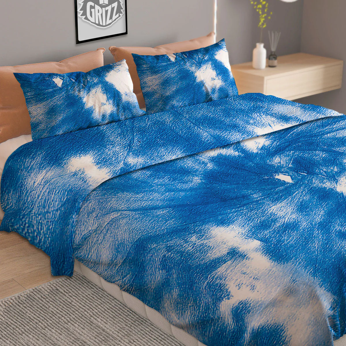 Tie Dye Blue And White Print Duvet Cover Bedding Set - Image 2