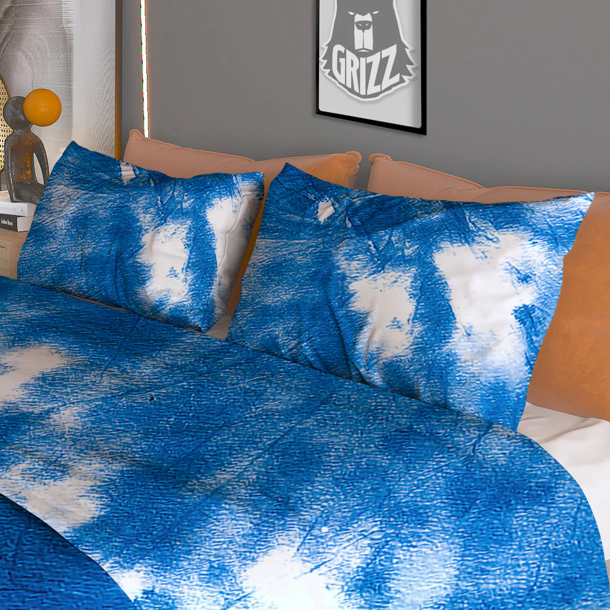 Tie Dye Blue And White Print Duvet Cover Bedding Set - Image 3