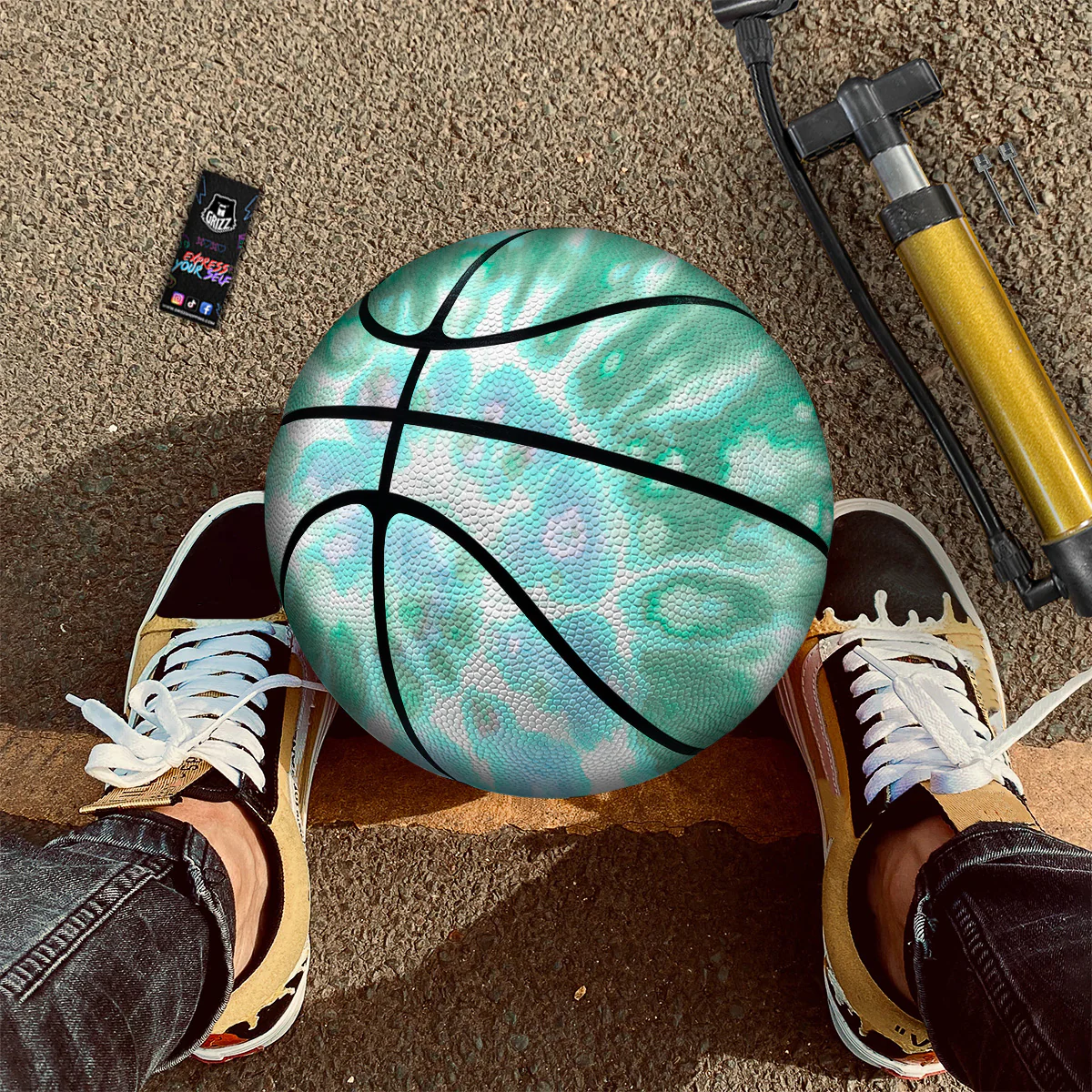 Tie Dye Blue Green And White Print Basketball - Image 3