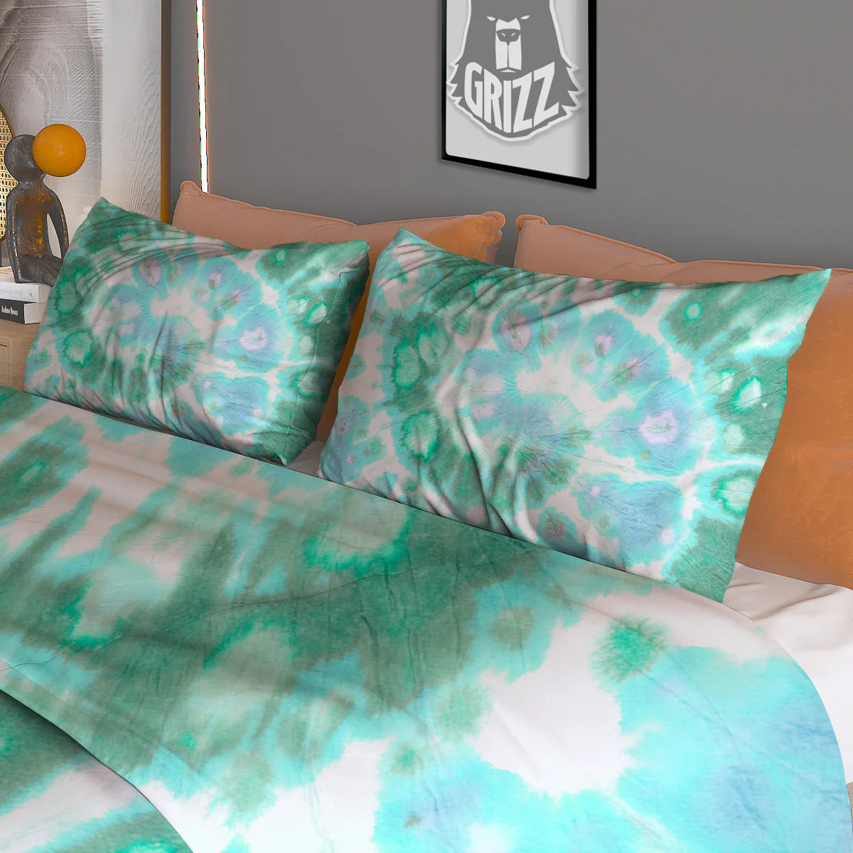Tie Dye Blue Green And White Print Duvet Cover Bedding Set - Image 3