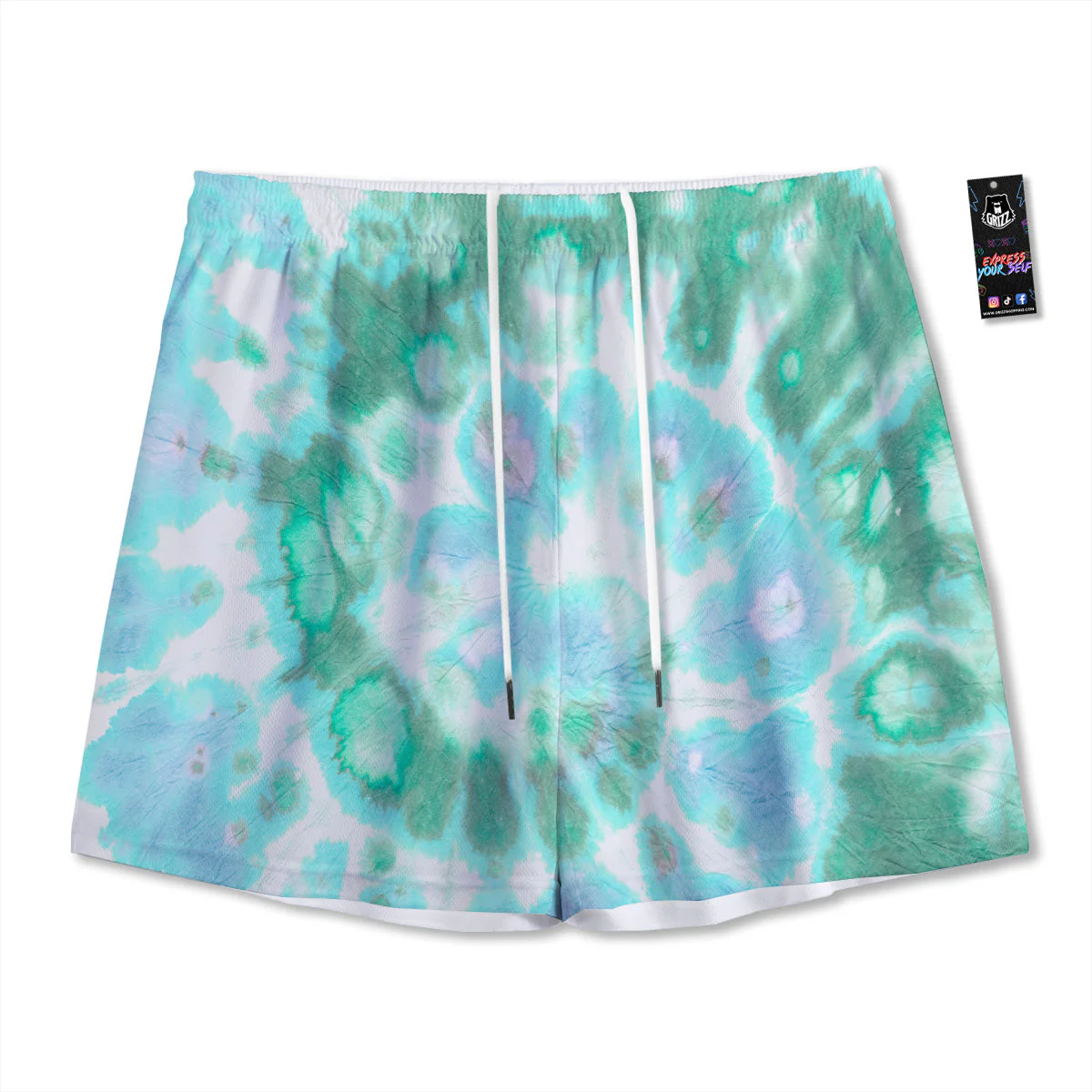 Tie Dye Blue Green And White Print Mesh Shorts