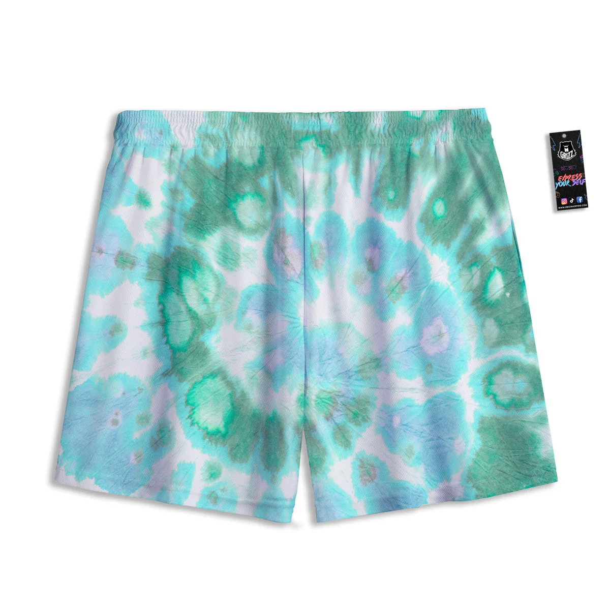 Tie Dye Blue Green And White Print Mesh Shorts - Image 2