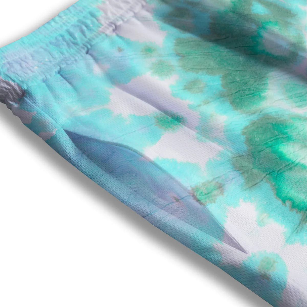 Tie Dye Blue Green And White Print Mesh Shorts - Image 3