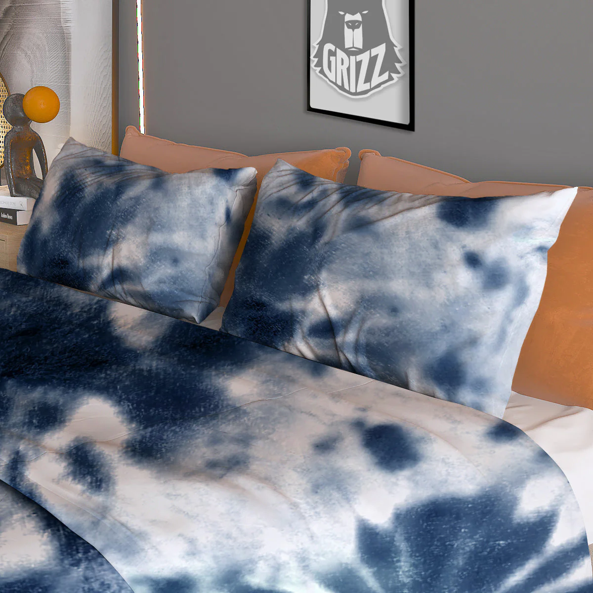 Tie Dye Blue Shibori Print Duvet Cover Bedding Set - Image 3