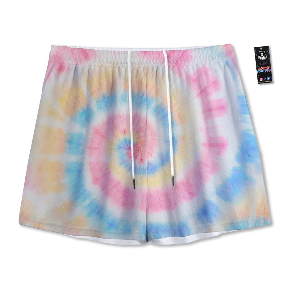 Tie Dye Bright Swirl Print Mesh Shorts