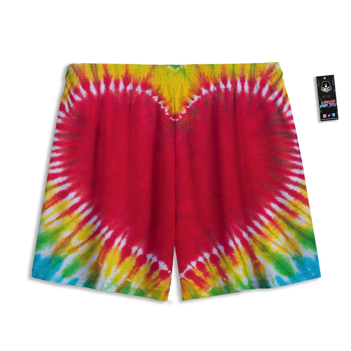 Tie Dye Colorful Heart Print Mesh Shorts - Image 2