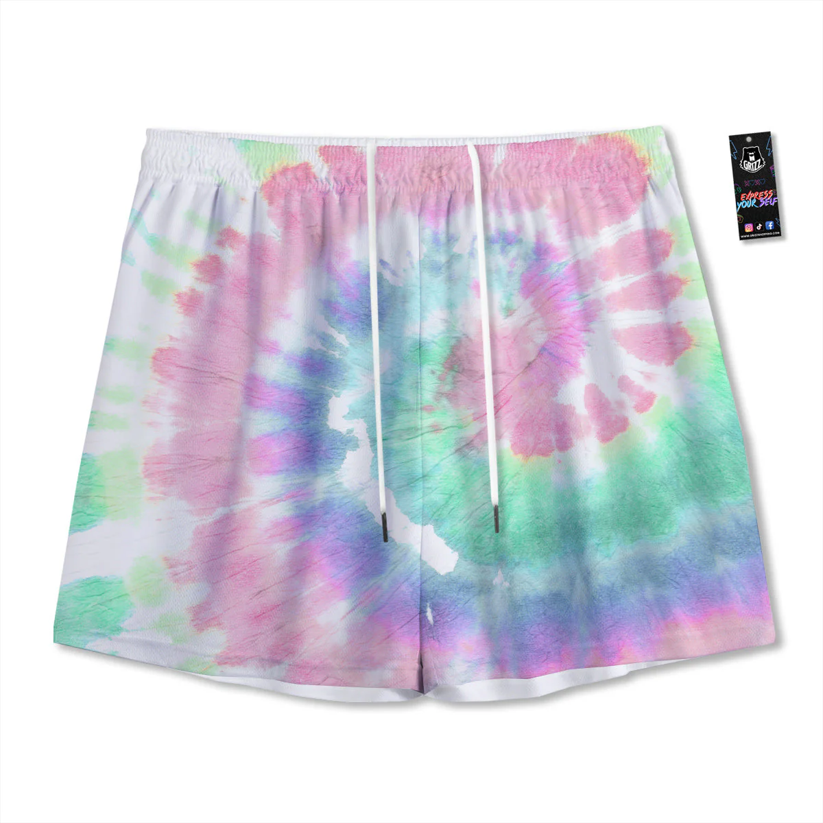 Tie Dye Colorful Spiral Print Mesh Shorts