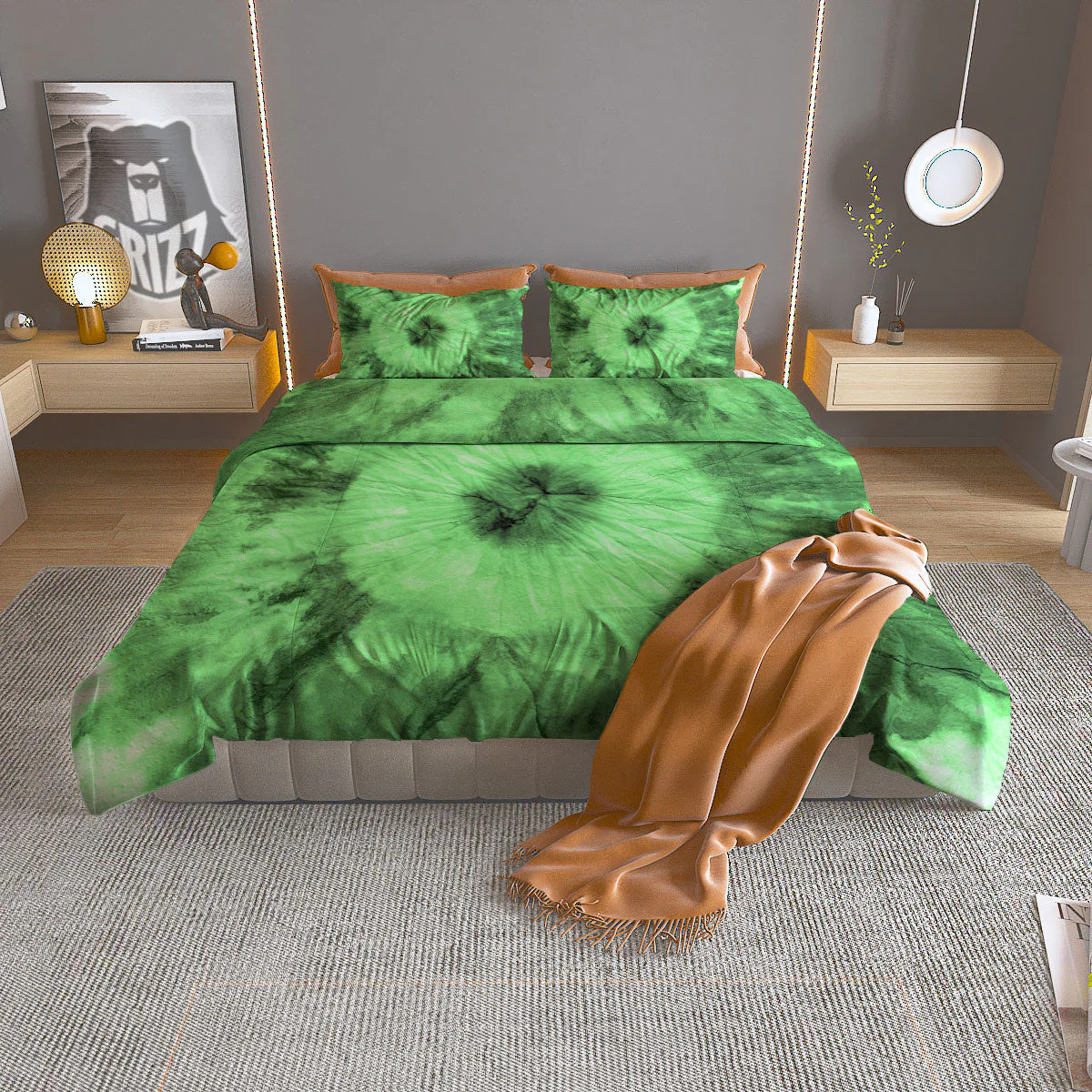 Tie Dye Green Print Duvet Cover Bedding Set