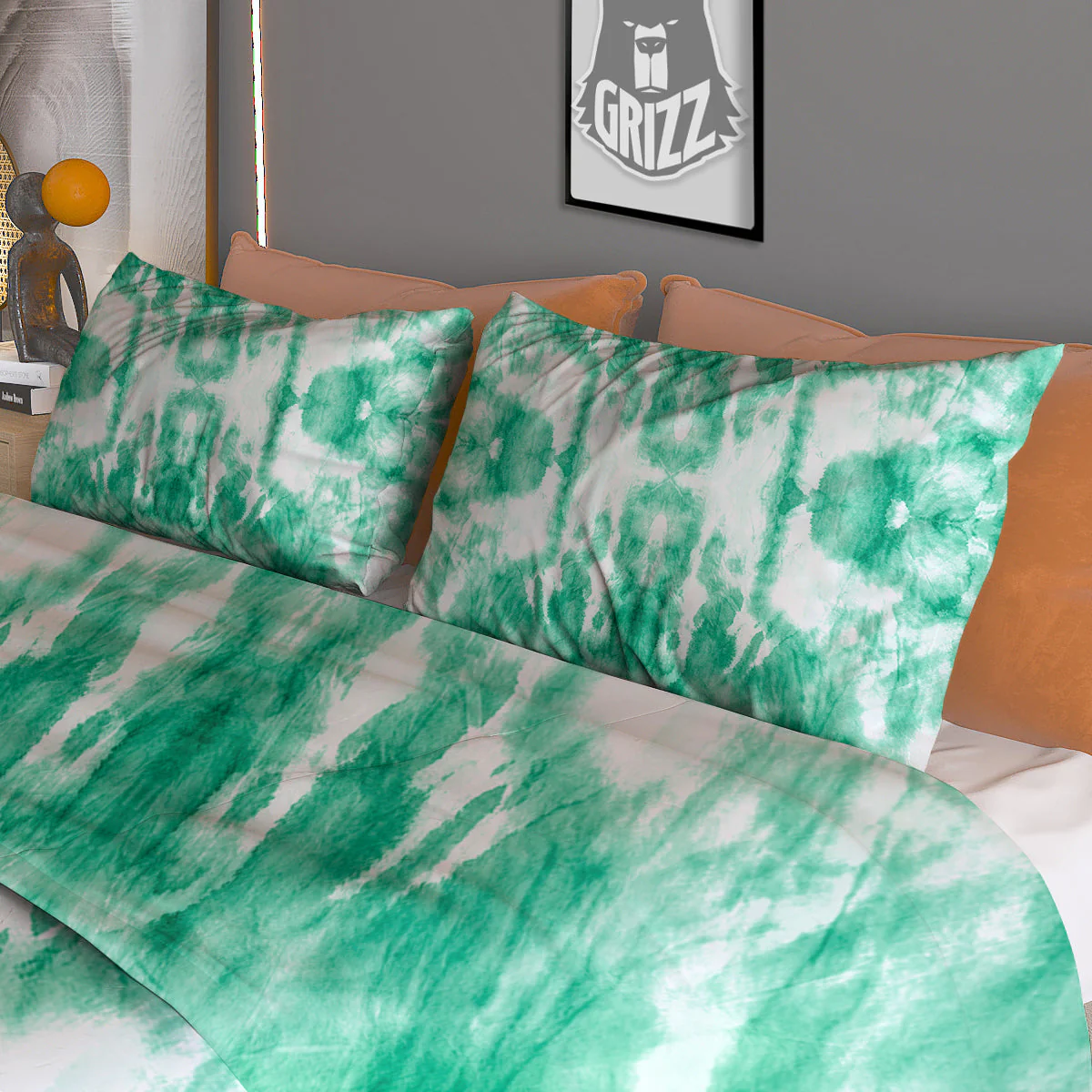 Tie Dye Mint Green Watercolor Print Duvet Cover Bedding Set - Image 3