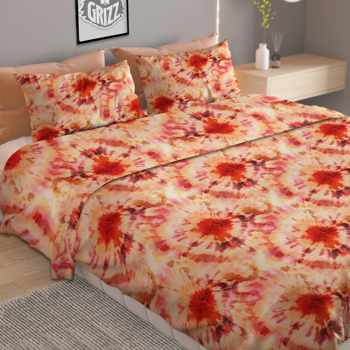 Tie Dye Orange And Red Color Print Duvet Cover Bedding Set - Image 2