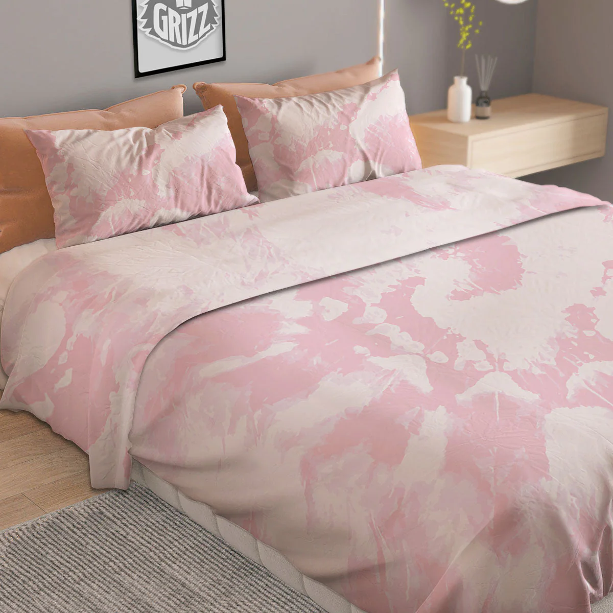 Tie Dye Pink Print Duvet Cover Bedding Set - Image 2